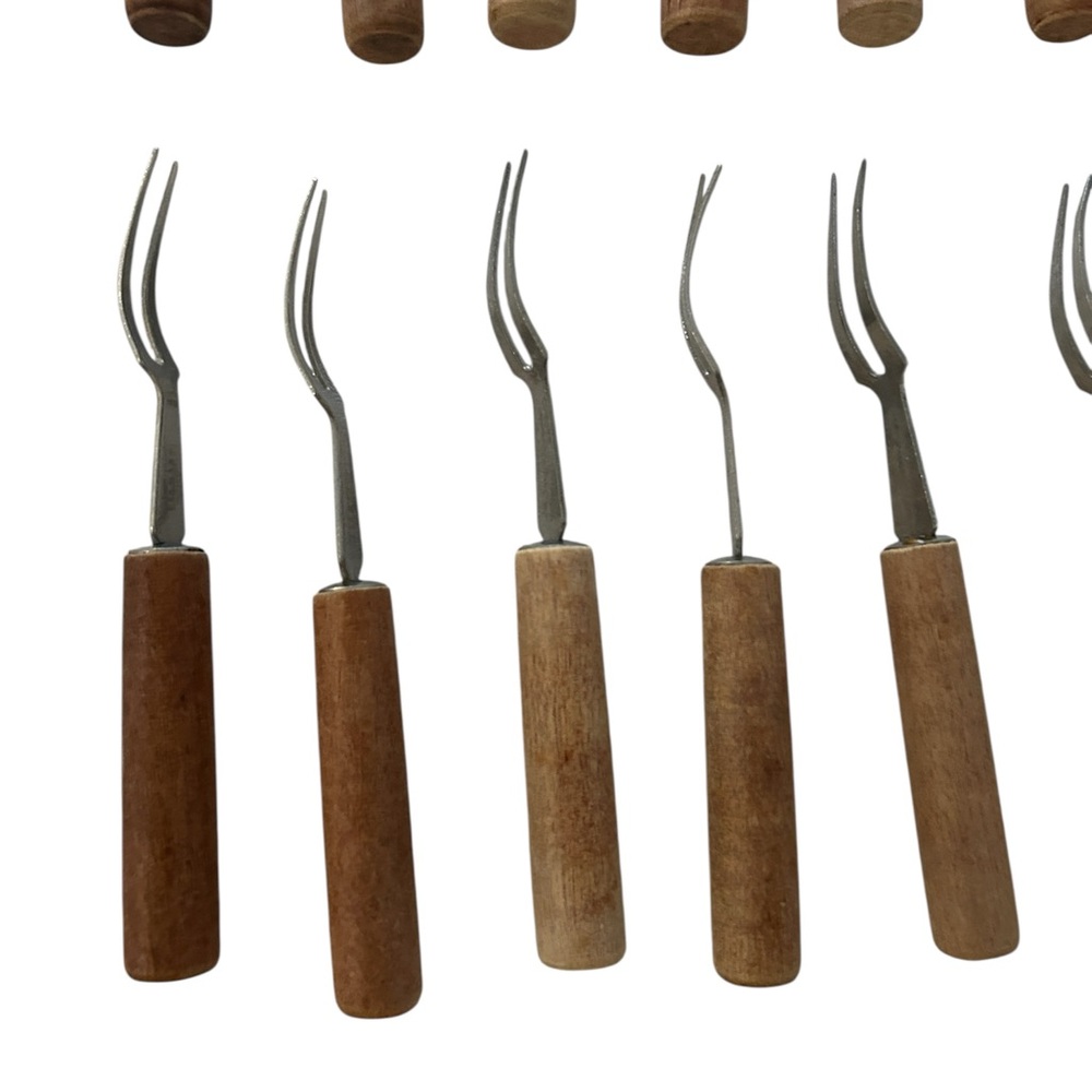 Cocktail  Appetizer Forks And Knife Small Stainless Steel & Wood 15 Pc Vintage - Picture 12 of 15
